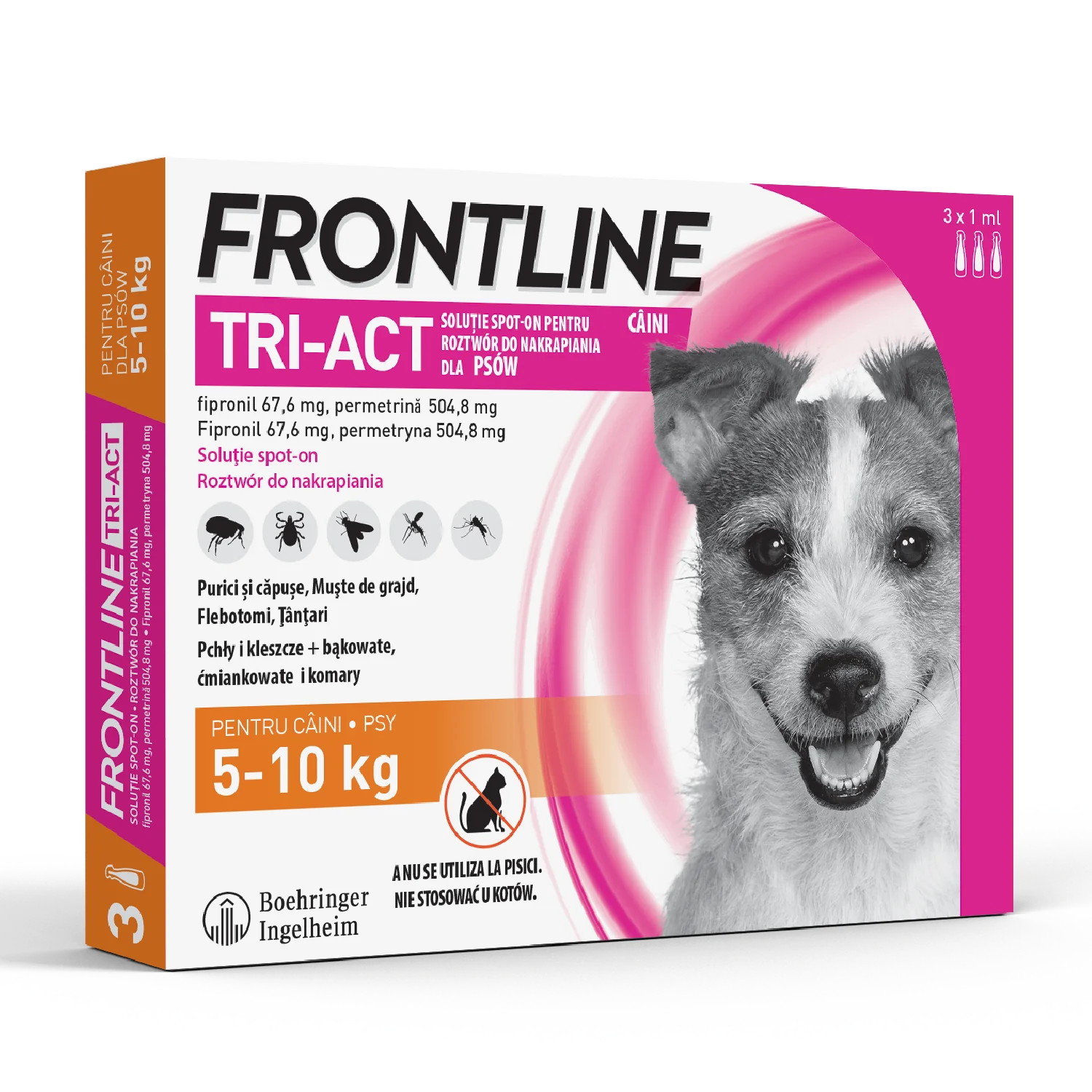 Frontline Tri-Act S, (67,6 mg + 504,8 mg)/1 ml roztwór do nakrapiania dla psów 5-10 kg, 3 x 1 ml 