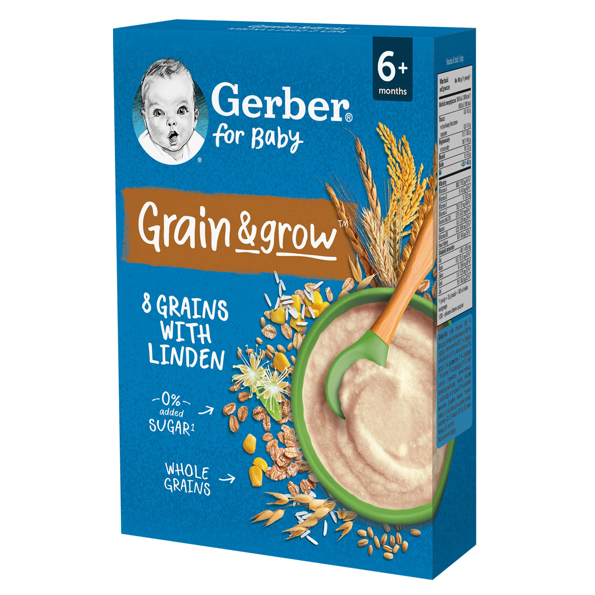 Gerber Grain & grow kaszka 8 zbóż z lipą po 6 miesiącu, 200 g