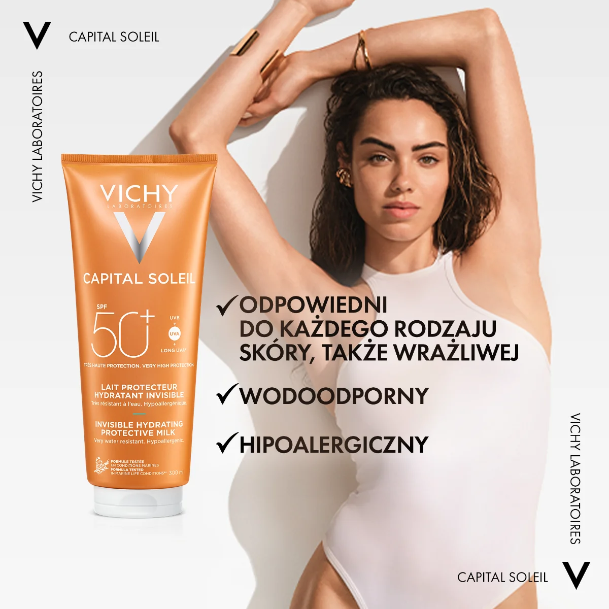 Vichy Capital Soleil, Mleczko do twarzy i ciała SPF 50+, 300 ml