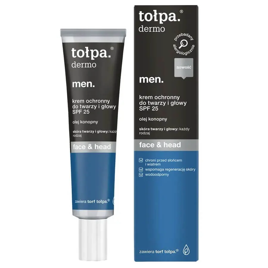 Tołpa Dermo Men Face&Head, krem ochronny do twarzy i głowy SPF 25, 40 ml