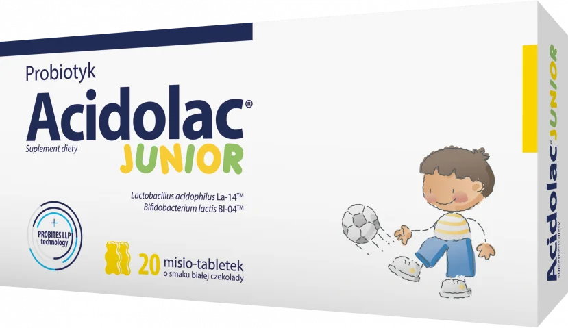 Acidolac Junior, smak białej czekolady, 20 misio-tabletek