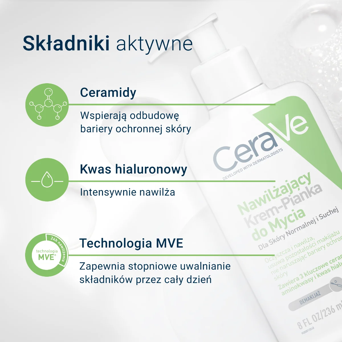 Cerave nawilżający krem-pianka do mycia, 236 ml