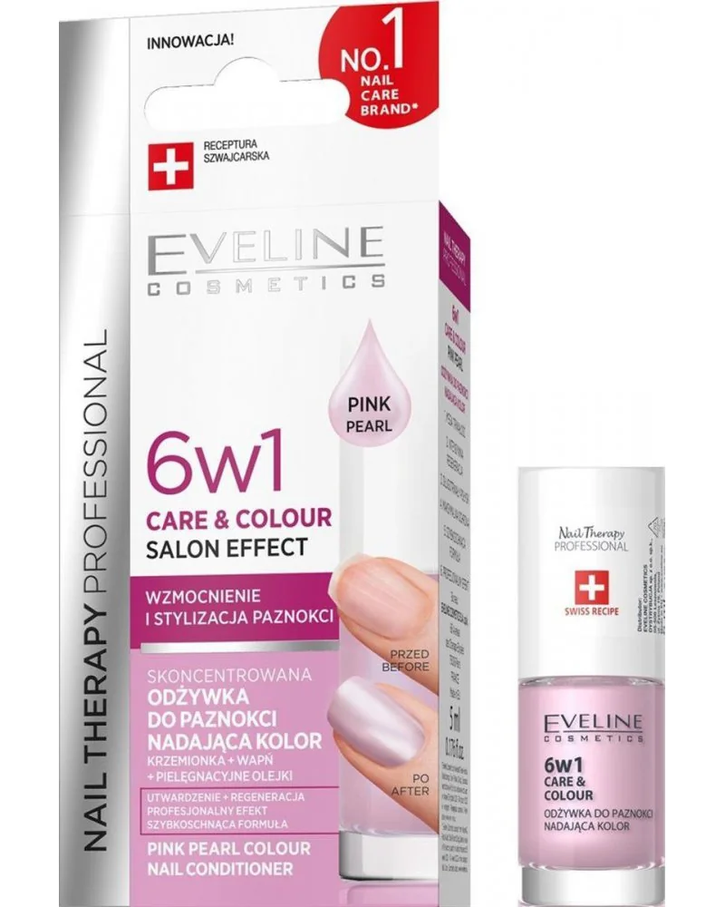 Eveline Care & Colour, Odżywka do Paznokci 6w1, Pink Pearl, 5ml