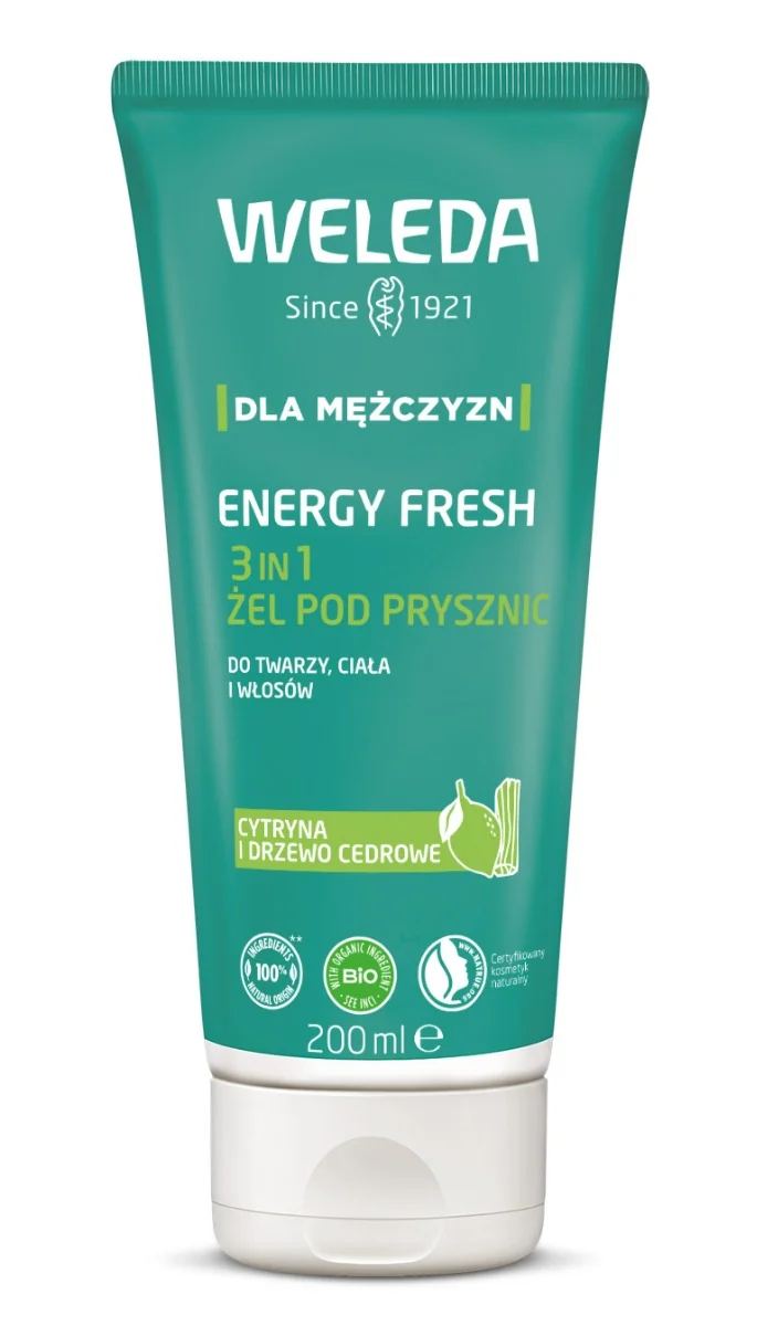 Weleda Energy Fresh 3 in 1, żel pod prysznic dla mężczyzn, 200 ml