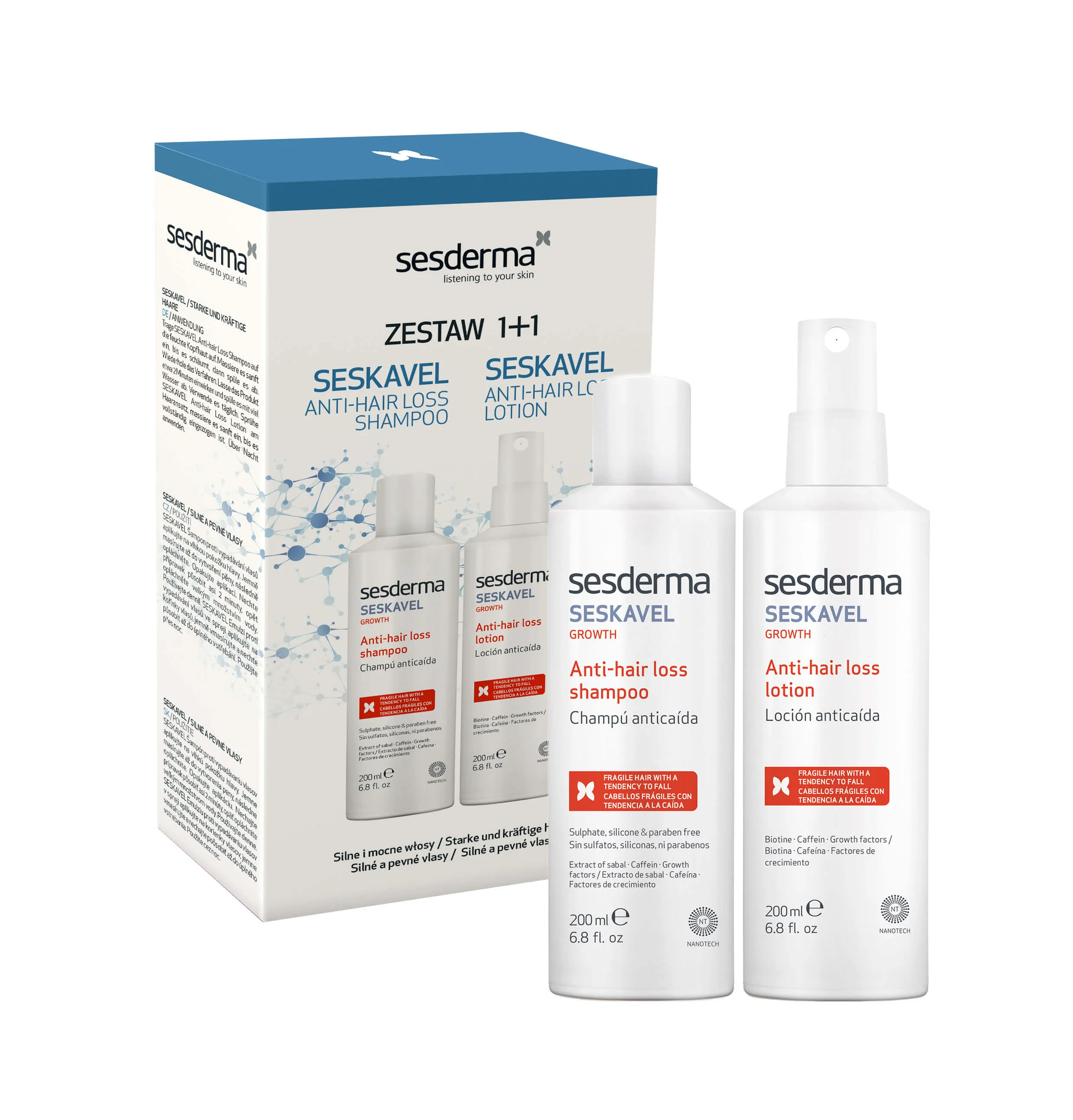 Sesderma Seskavel zestaw przeciw wypadaniu włosów Szampon, 200ml + Anti-hair loss Lotion Emulsja, 200ml 