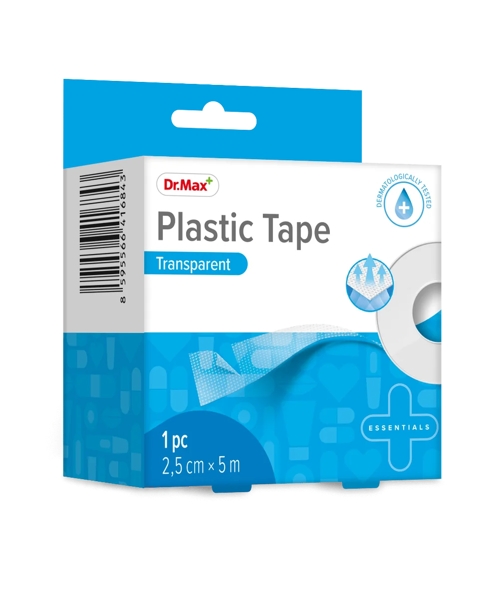 Plastic Tape Transparent Dr.Max, plaster z tworzywa sztucznego w rolce 2,5 cm x 5 m, 1 sztuka