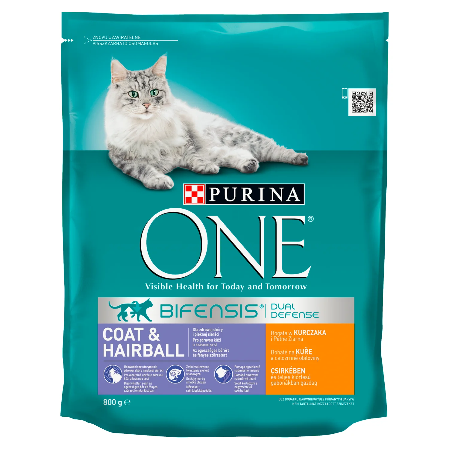 Purina ONE Coat & Hairball Karma dla dorosłych kotów bogata w kurczaka i pełne ziarna, 800 g Data ważności 31.07.2024