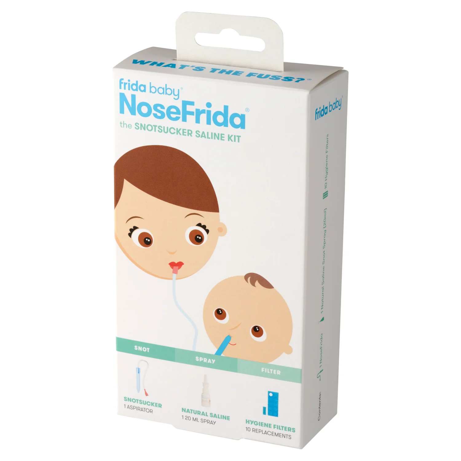 FridaBaby NoseFrida zestaw 3 w 1 aspirator + spray solankowy do nosa, 20 ml + filtry do aspiratora, 10 szt.