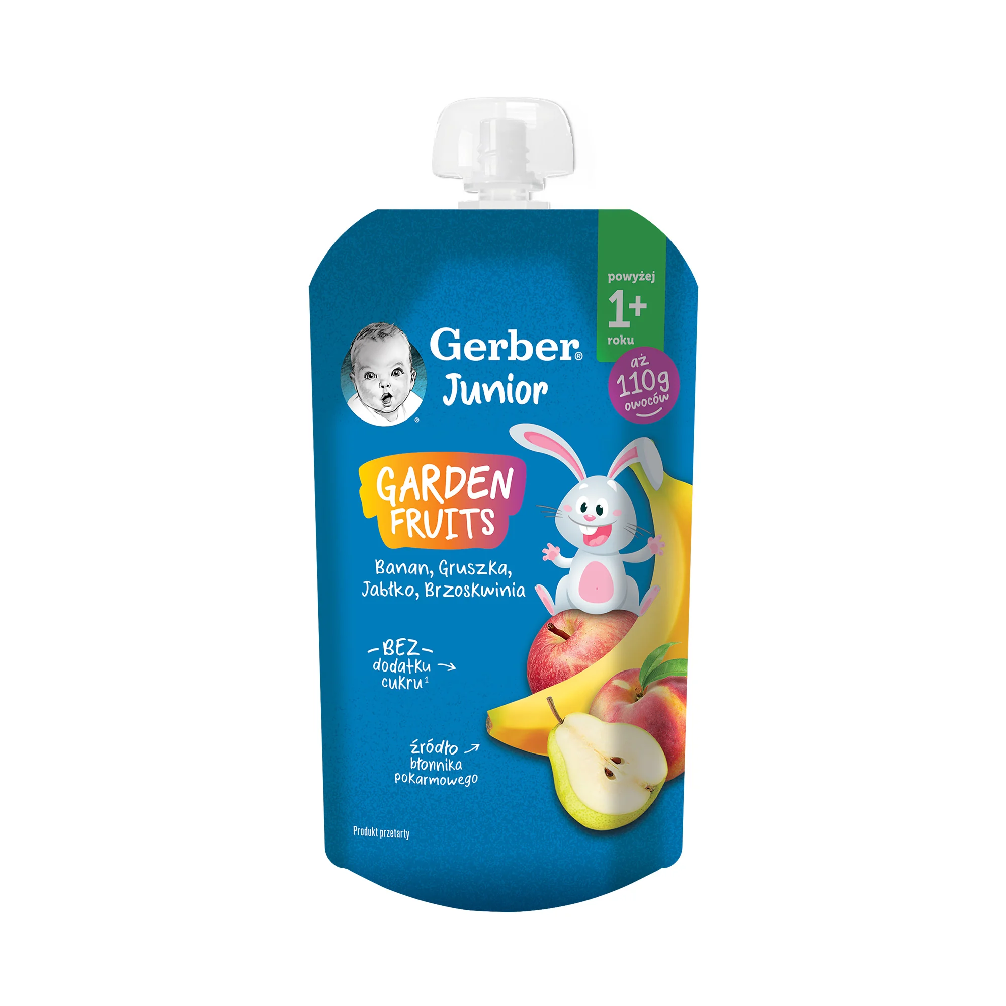 Gerber Junior Garden Fruits deserek banan gruszka jabłko brzoskwinia powyżej 1+ roku, 110 g