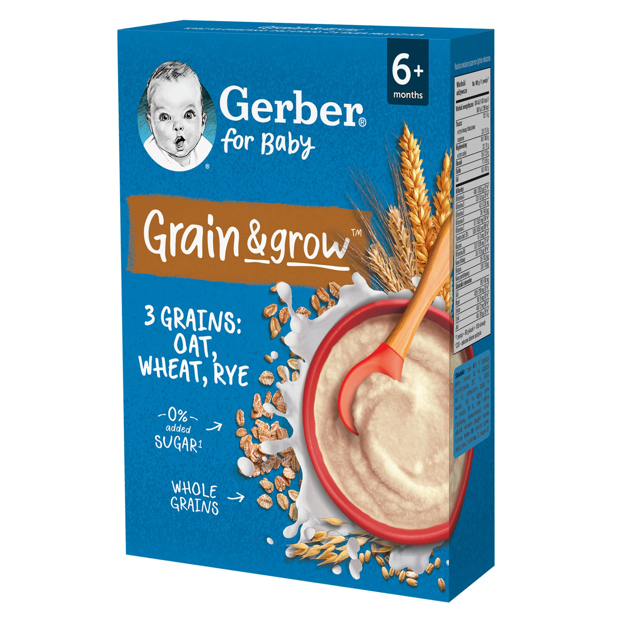 Gerber Grain & grow kaszka owsiano-pszenno-żytnia mleczna po 6 miesiącu, 200 g