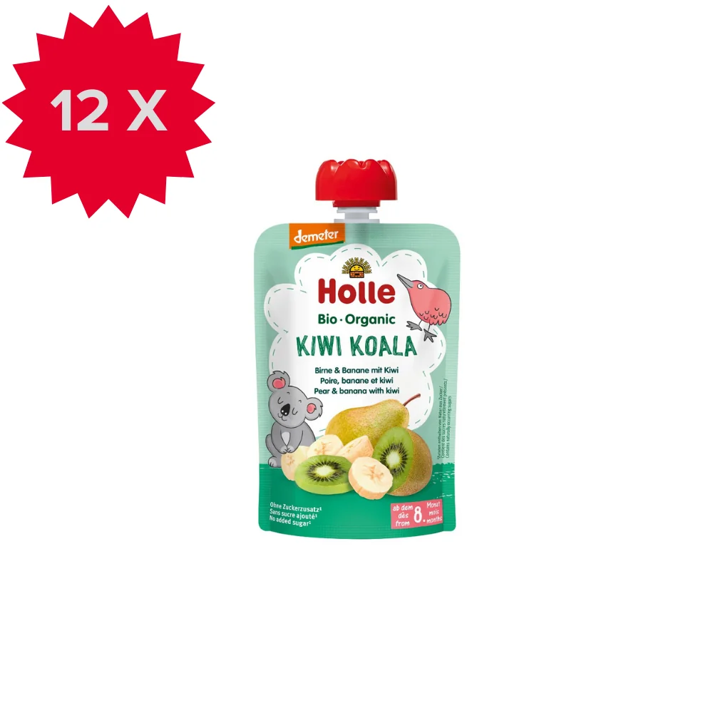 Holle BIO Demeter mus owocowy z gruszką bananem i kiwi Kiwi Koala, 12 x 100 g