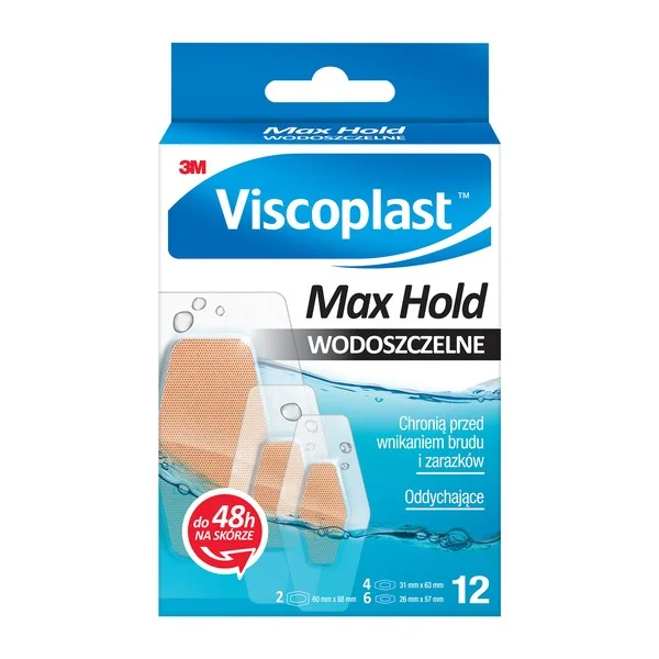 Viscoplast Max Hold, plastry wodoszczelne, 3 rozmiary, 12 sztuk