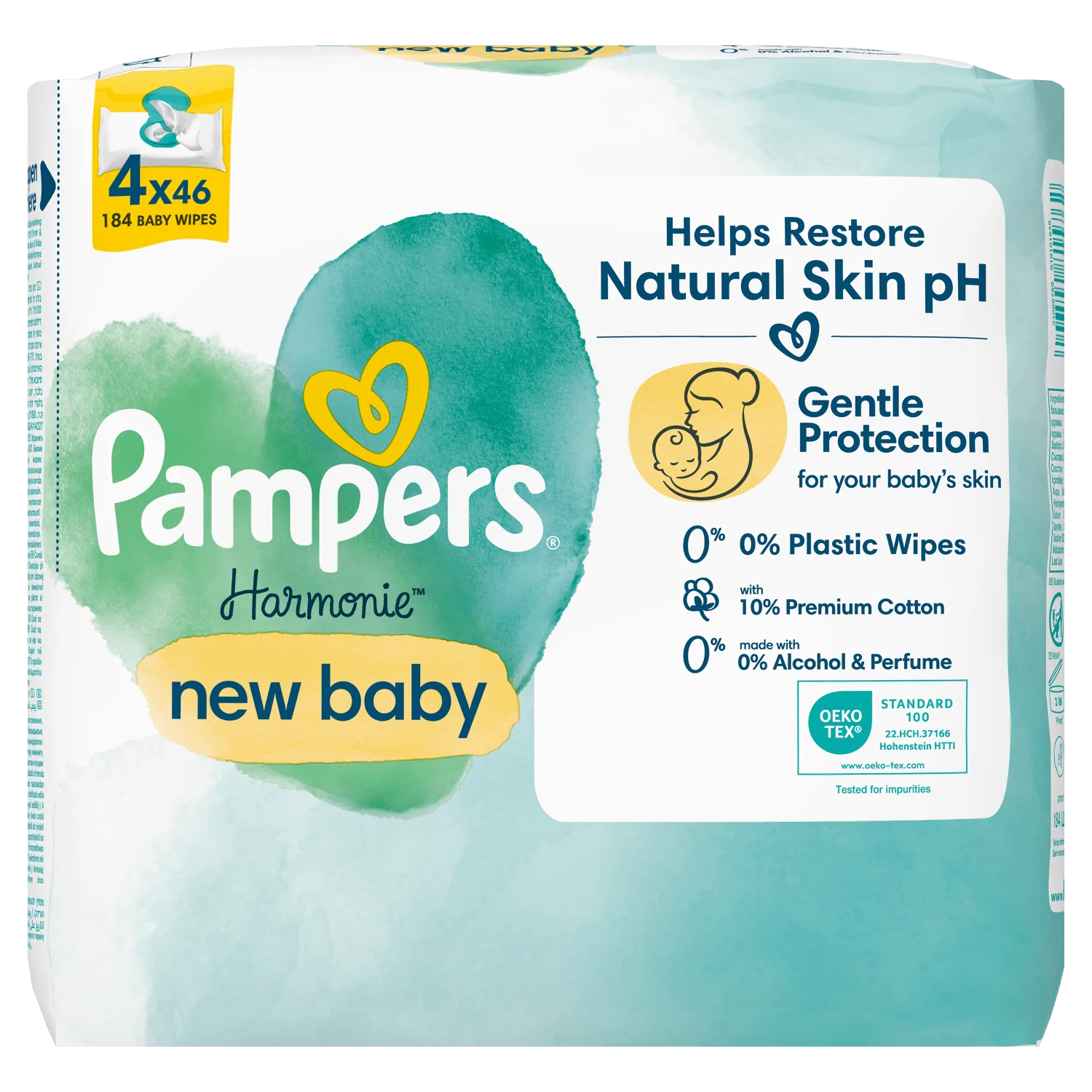 Pampers Harmonie new baby, Chusteczki nawilżane dla dzieci, 4 x 46 sztuk