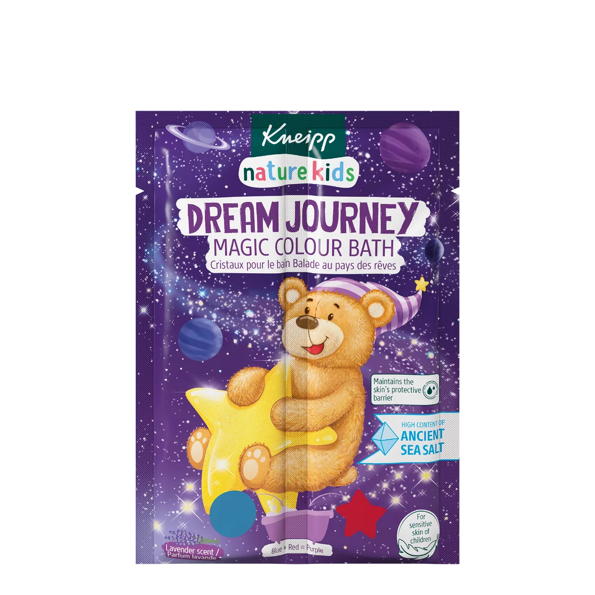 Kneipp Nature Kids Dream Journey Magic Colour Bath magiczna dwukolorowa sól do kąpieli, lawenda, 2 x 20 g