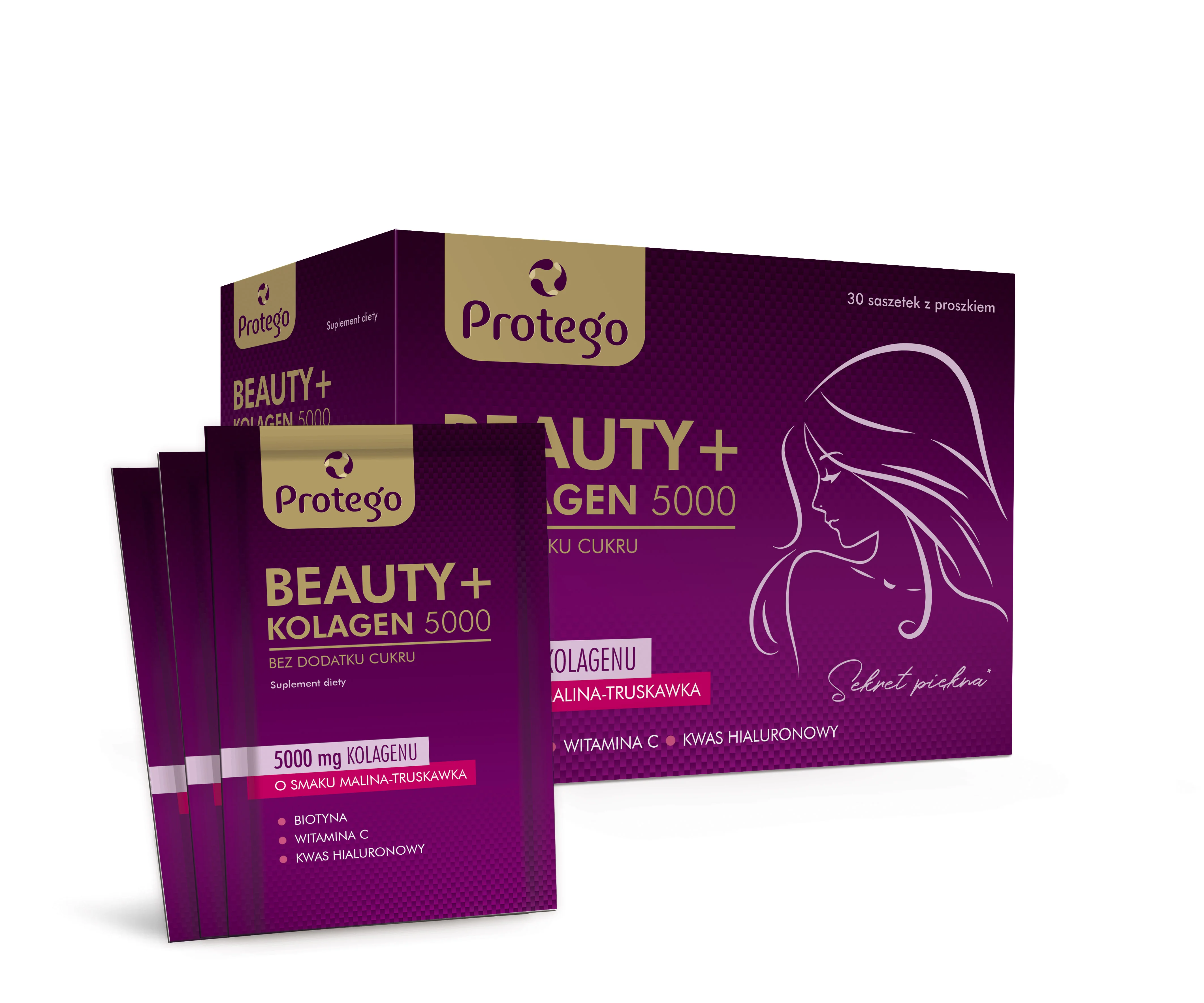 Protego Beauty + Kolagen 5000 30 saszetek o smaku malina-truskawka 