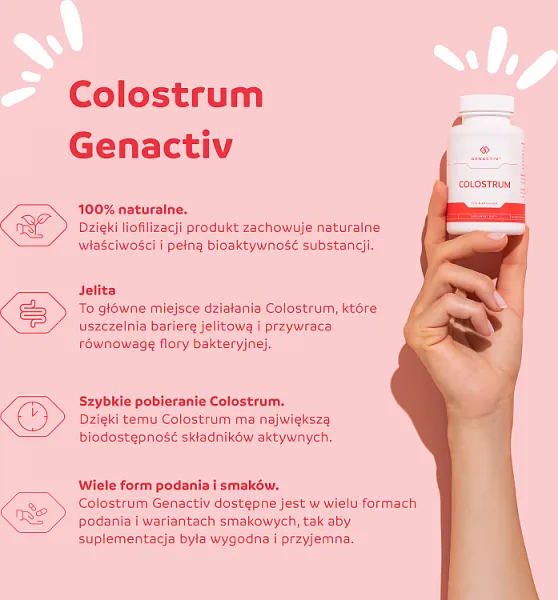 Genactiv Colostrum i Mleko Klaczy, suplement diety, 180 kapsułek 