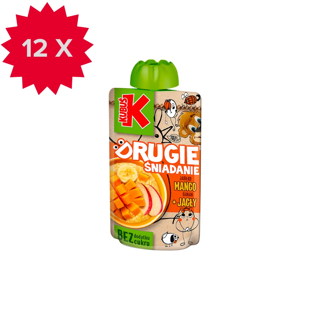 Kubuś Mus Drugie Śniadanie jabłko mango banan + jagły, 12 x 100 g