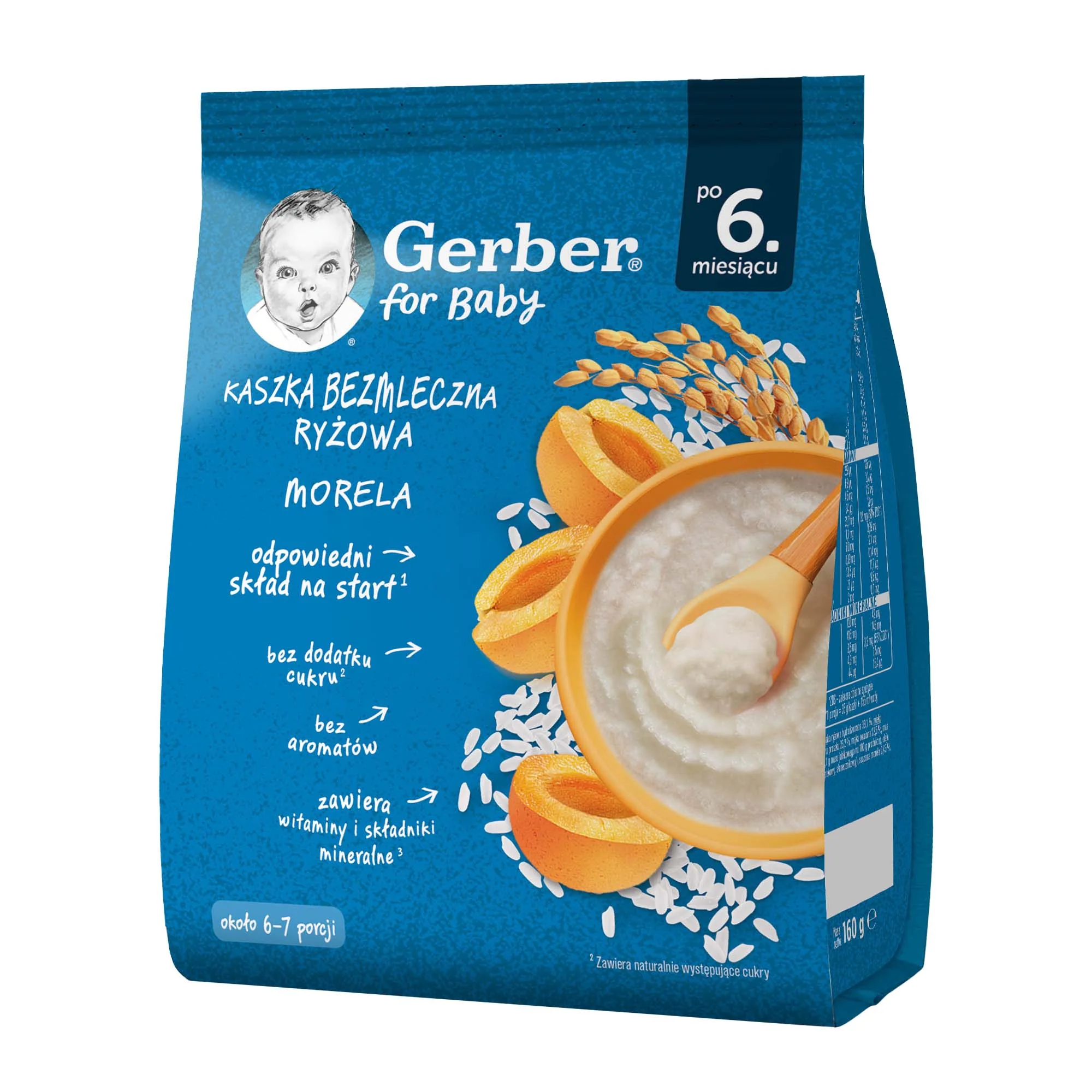 Gerber kaszka bezmleczna ryżowa morela po 6. miesiącu, 160 g