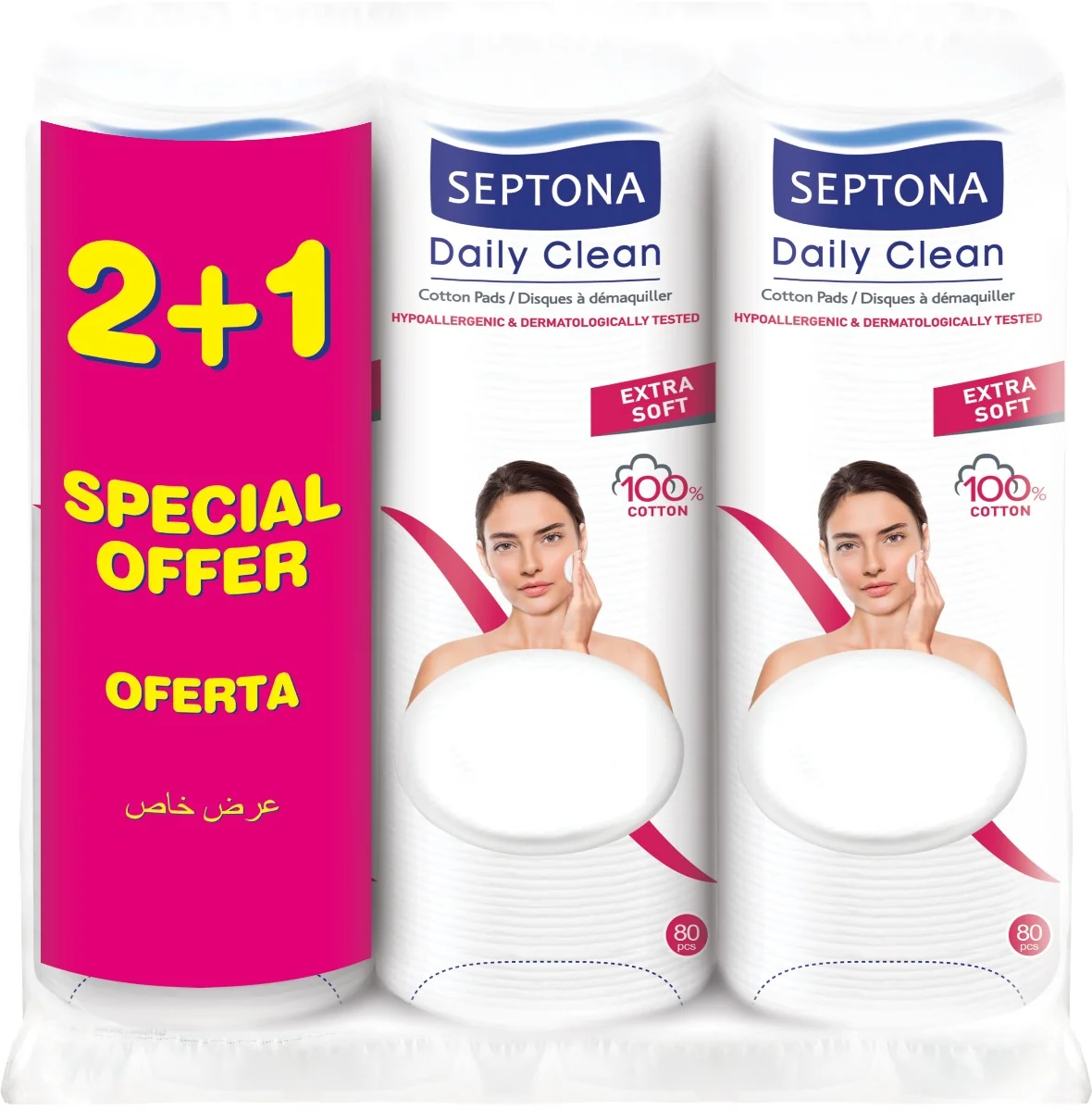 SEPTONA Daily Clean, bardzo miękkie płatki kosmetyczne okrągłe w ofercie 2+1, 3 x 80 szt.