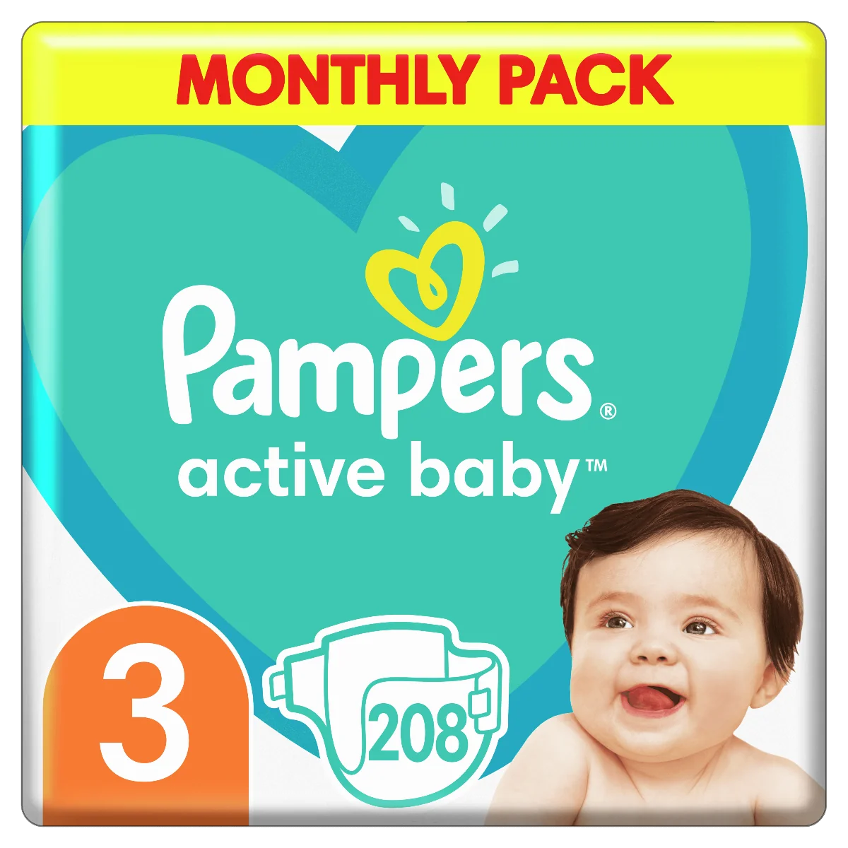 Pampers Active Baby, pieluchy, rozmiar 3, 6-10 kg, 208 sztuk