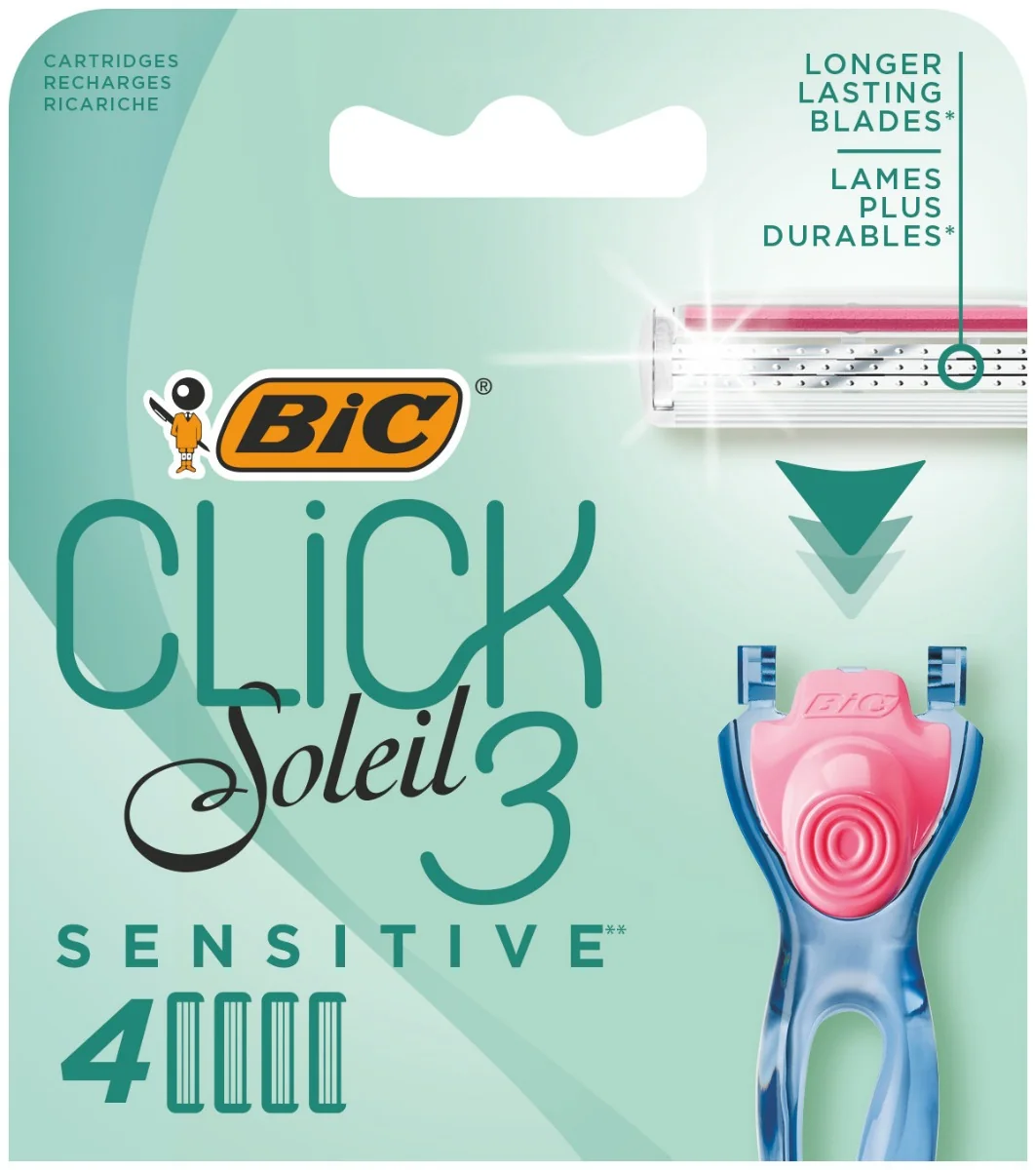 BiC Soleil Click 3 Sensitive 3-ostrzowe wkłady do maszynki do golenia dla kobiet, 4 szt.