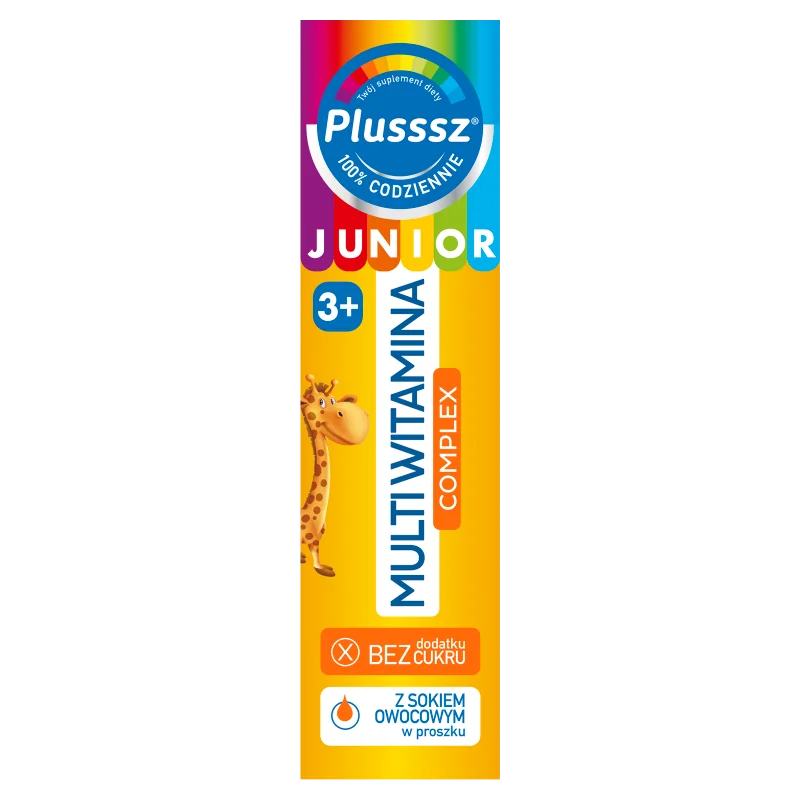 Plusssz Junior Multiwitamina Complex, suplement diety, smak tropikalny, 20 tabletek musujących