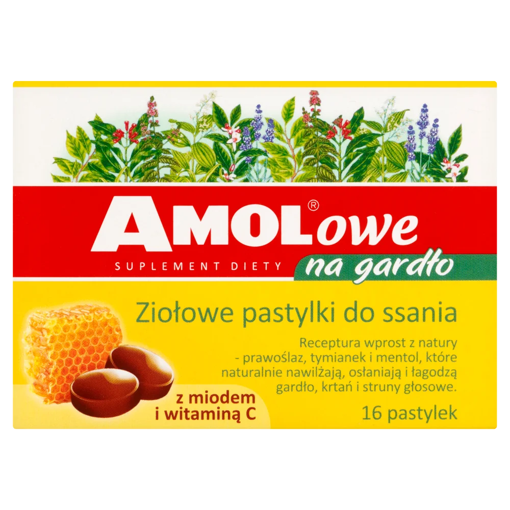 Amolowe na gardło ziołowe pastylki do ssania z miodem i wit. C, 16 szt.