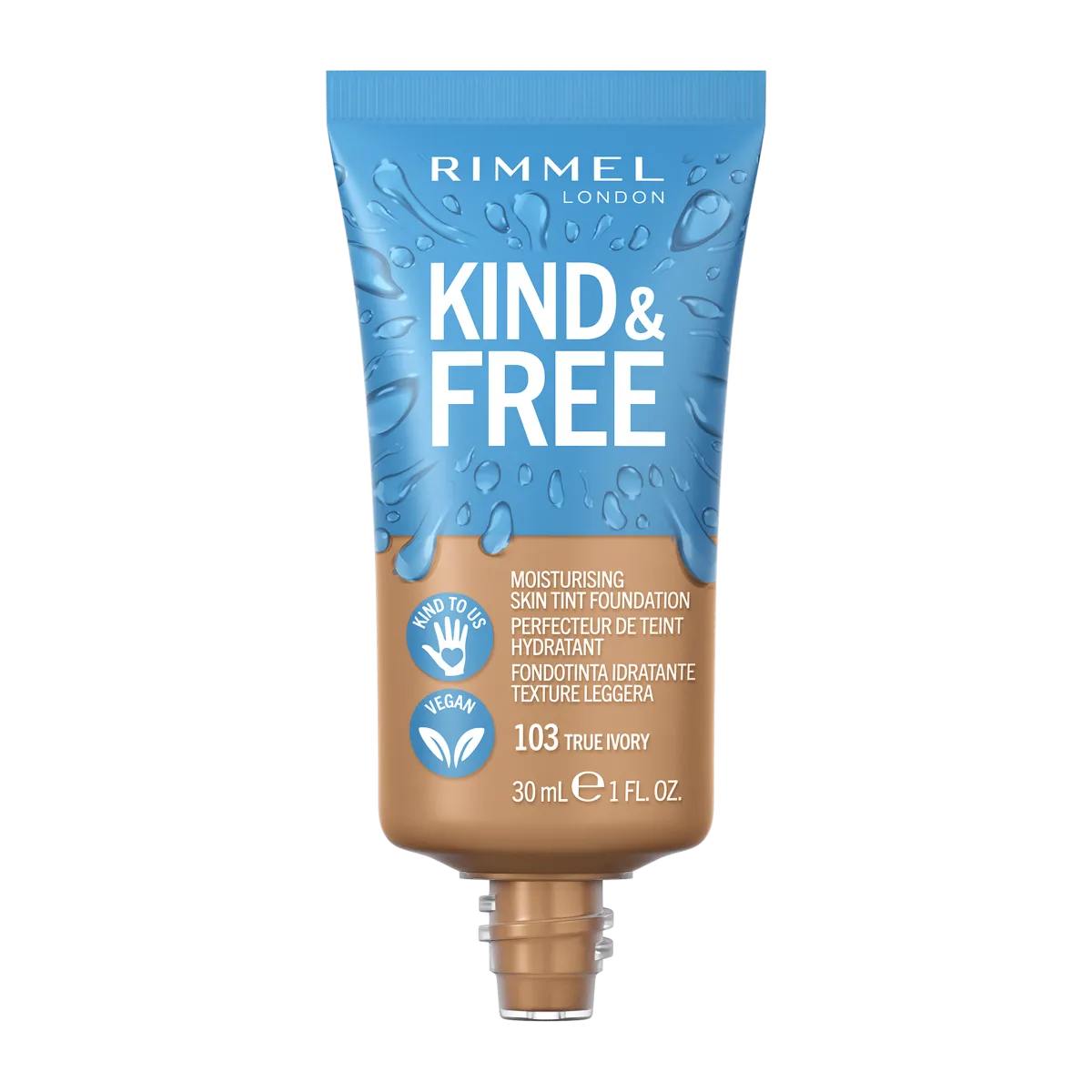 Rimmel Kind & Free wegański podkład nawilżający, 103 True Ivory, 30 ml 