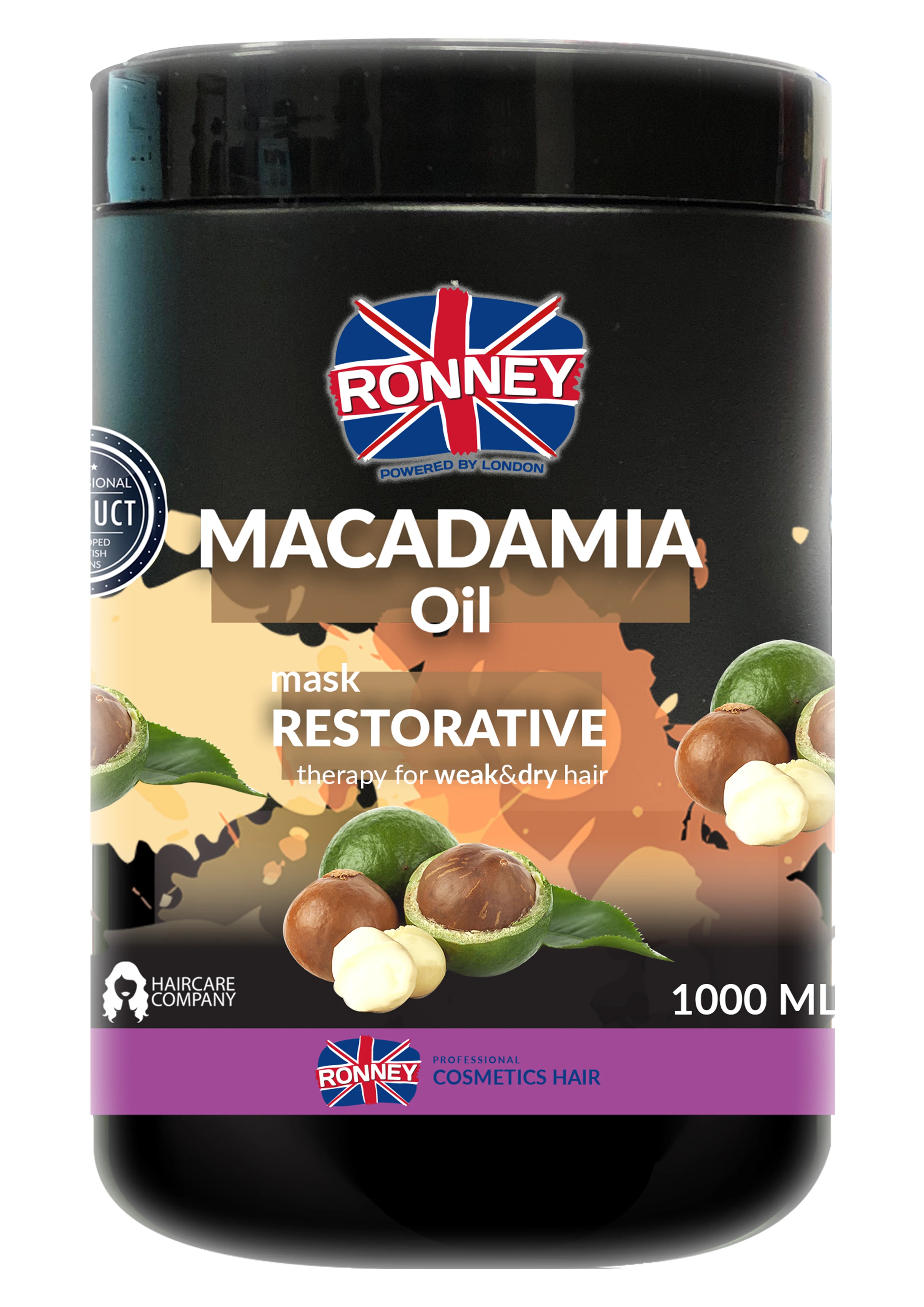 RONNEY Macadamia Oil, wzmacniająca maska z olejem makadamia do włosów suchych i łamliwych, 1000 ml