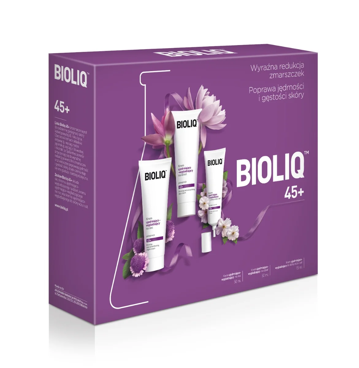 Bioliq 45+ zestaw, krem na dzień, 50 ml + krem na noc, 50 ml + krem do okolic oczu i ust, 15 ml