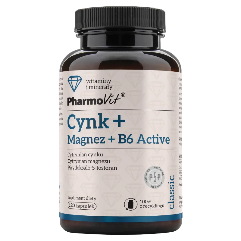 Cynk + Magnez + B6 Active Pharmovit, suplement diety, 120 kapsułek