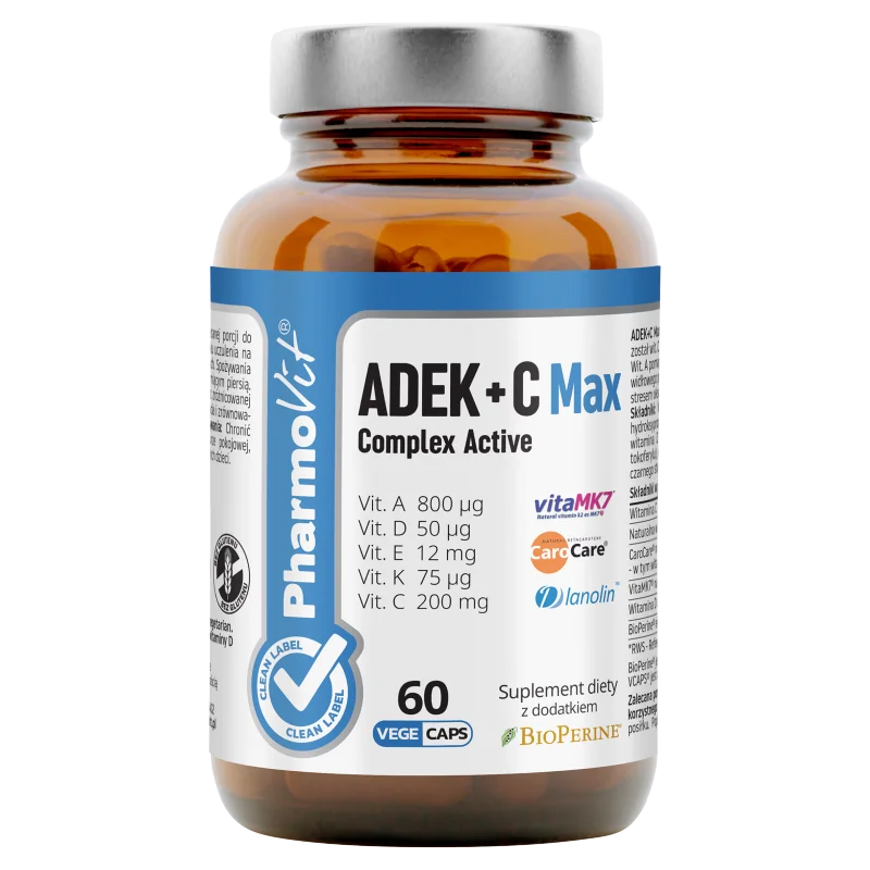 Pharmovit Clean Label ADEK + C Max Complex Active, suplement diety, 60 kapsułek