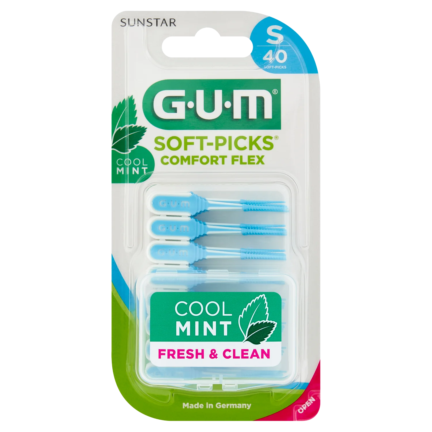 SUNSTAR GUM Soft-Picks Comfort Flex Cool Mint, silikonowe czyściki międzyzębowe małe (S), 40 szt.