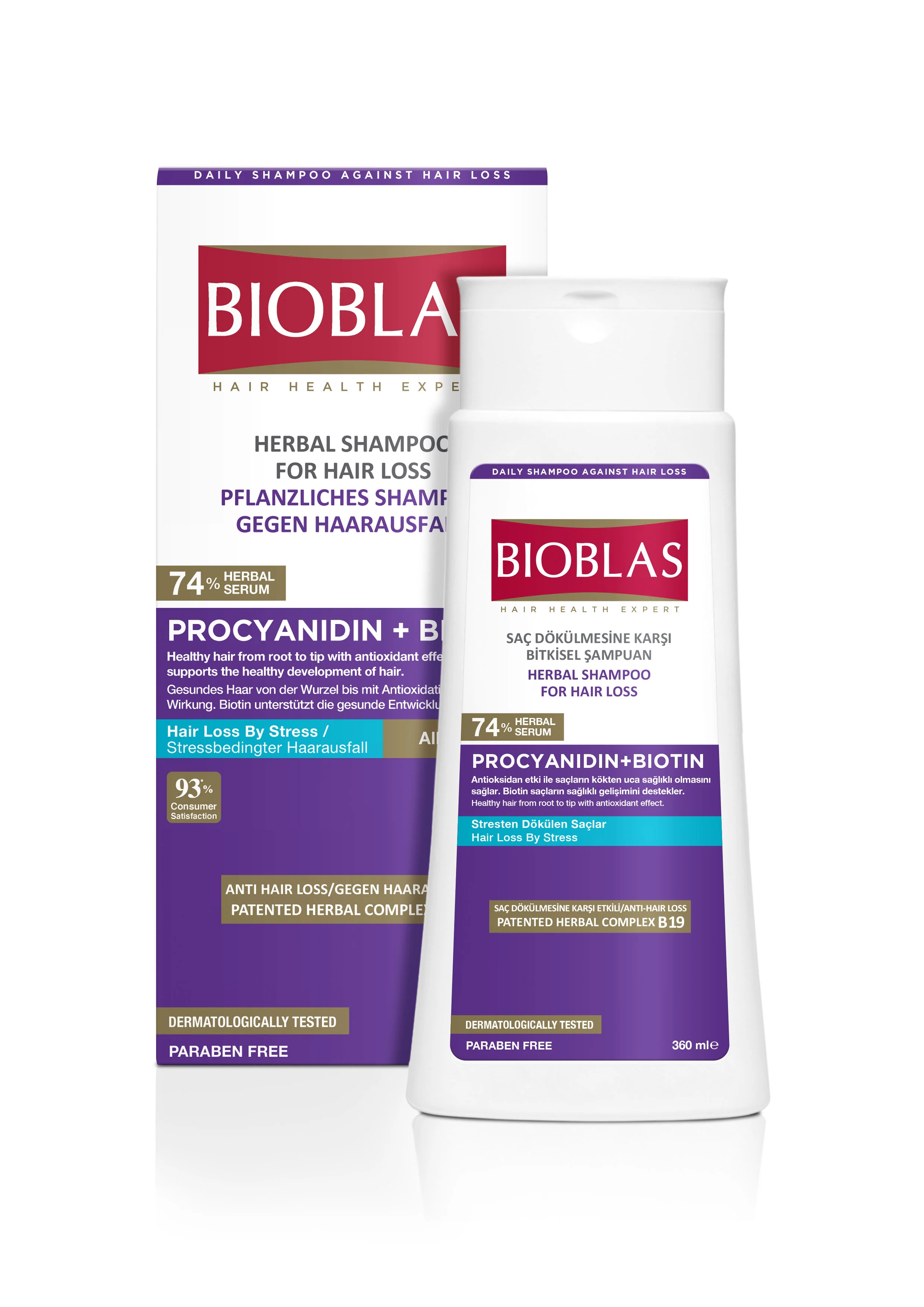 BIOBLAS Procyjanidyna + Biotyna, ziołowy szampon przeciw wypadaniu włosów, 360 ml