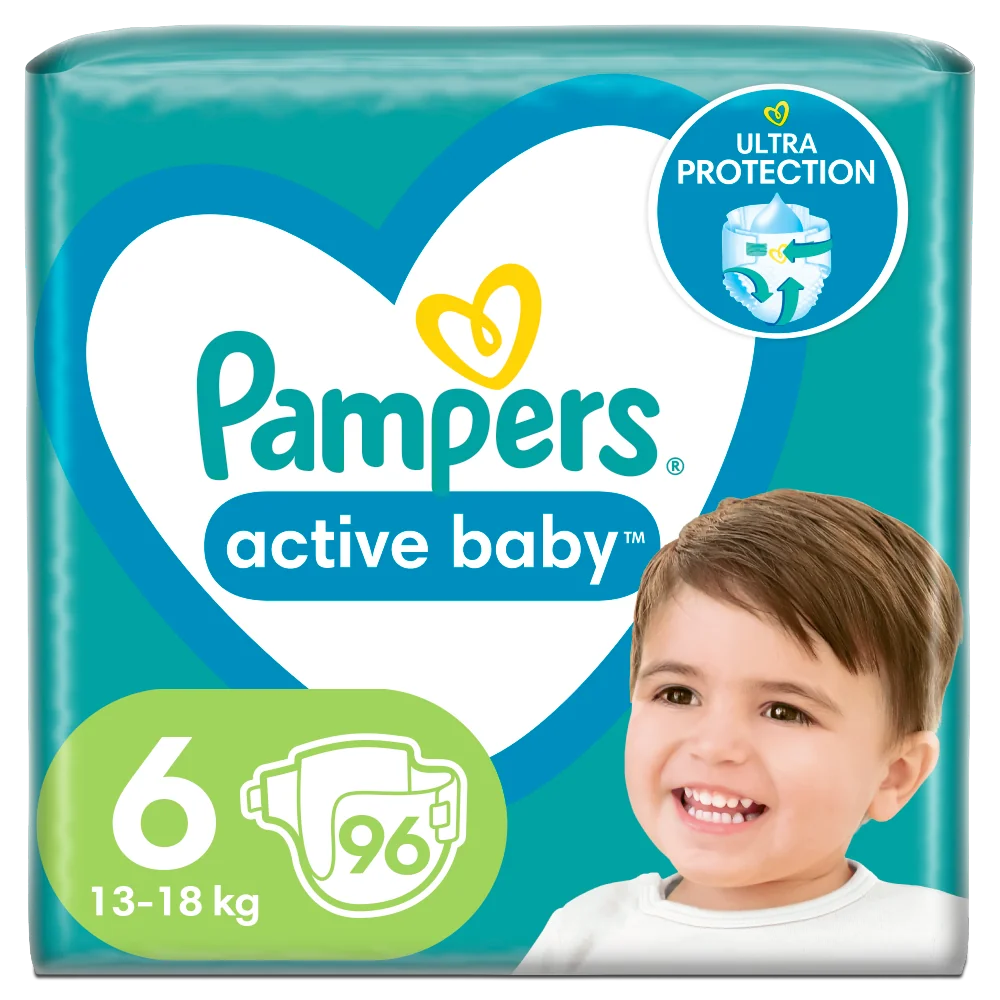 Pampers Active Baby pieluchy, rozmiar 6, 13-18 kg, 96 szt.