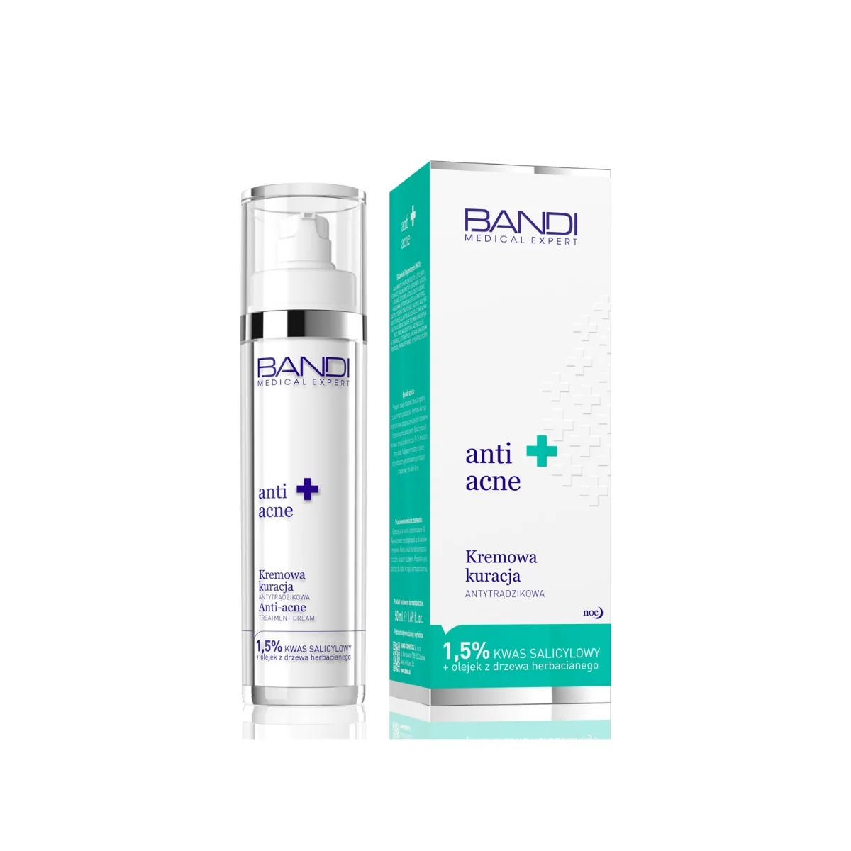 BANDI Medical Expert Anti-Acne, kremowa kuracja antytrądzikowa z kwasem salicylowym i olejkiem z drzewa herbacianego, 50 ml