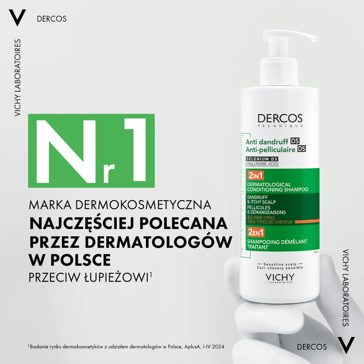 VICHY DERCOS Szampon Przeciwłupieżowy z odżywką 2w1, 390ml