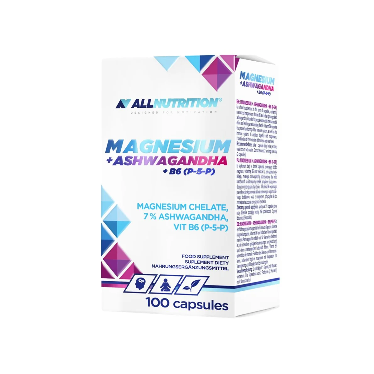 Allnutrition Magnesium + Ashwagandha +  B6 (P-5-P), 100 kapsułek