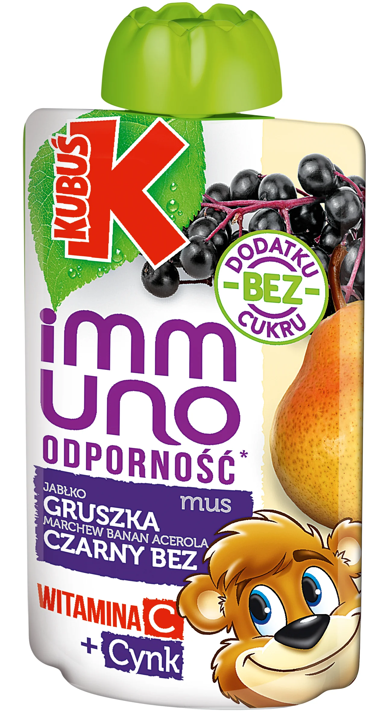 Kubuś Immuno Odporność mus dla dzieci, gruszka, czarny bez, 100 g