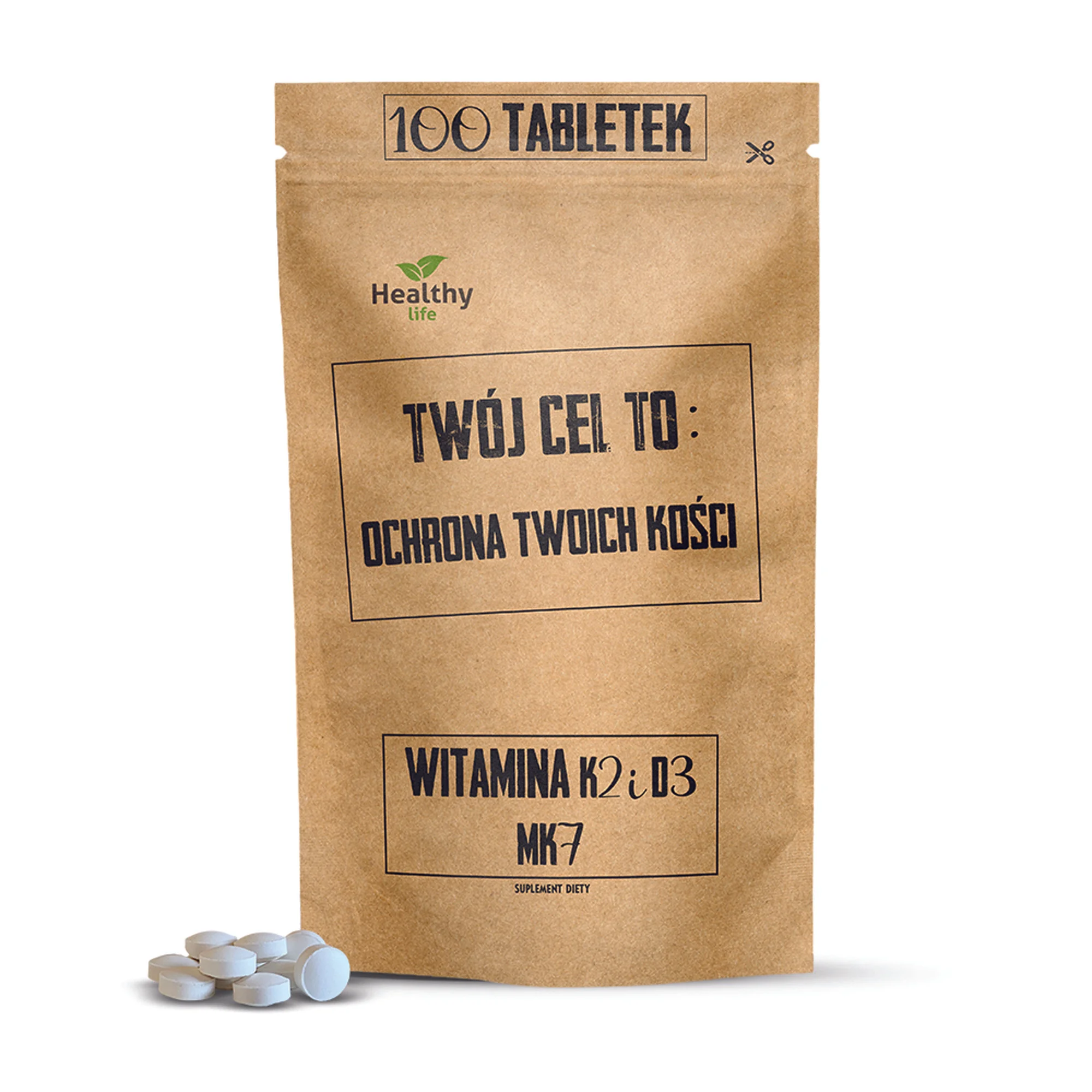 Twój cel to: Ochrona twoich kości - witamina K2 i D3 MK7 100 tabletek