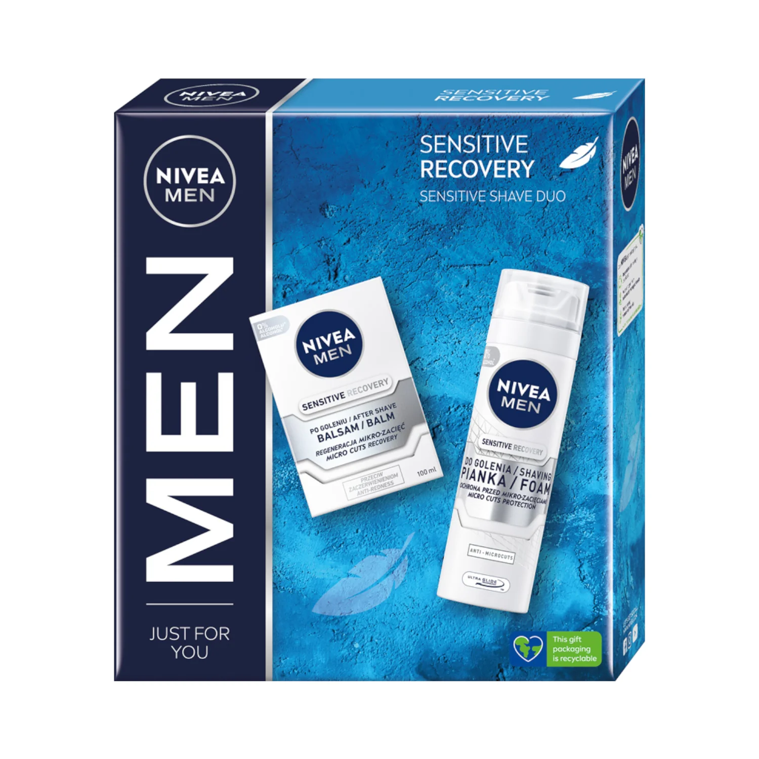 Nivea Men Sensitive Recovery zestaw pianka do golenia i balsam, 100 ml + 200 ml