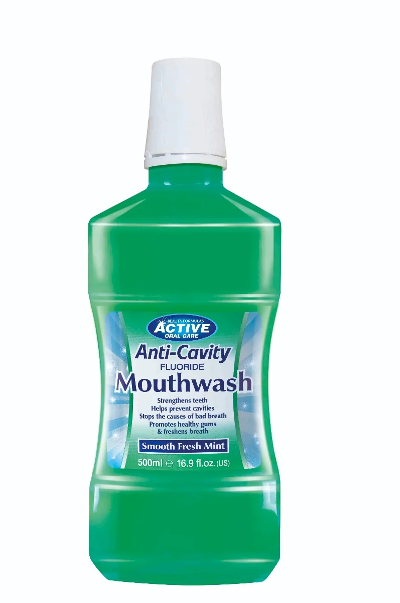 Beauty Formulas Active Oral Care Anti-Cavity, płyn do płukania jamy ustnej z fluorem Fresh Mint, 500 ml