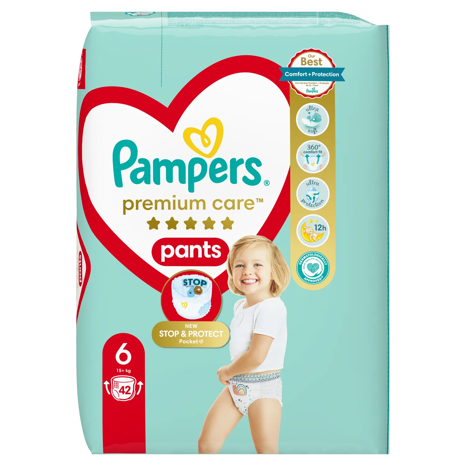 Pampers Premium Care, Pieluchomajtki, rozmiar 6 (15kg+), 42 sztuki