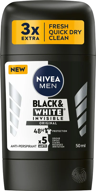 Nivea Men Black & White Invisible Original, antyperspirant w sztyfcie, 50 ml