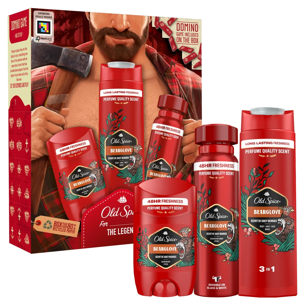 Old Spice Bearglove zestaw podarunkowy dezodorant w sprayu, 150 ml + dezodorant w sztyfcie, 50 ml + żel pod prysznic, 250 ml