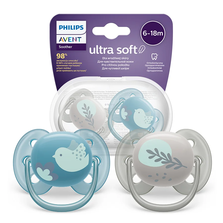 Philips Avent Ultra Soft, miękki smoczek ortodontyczny 6-18m boy, SCF091/15, 2 szt.