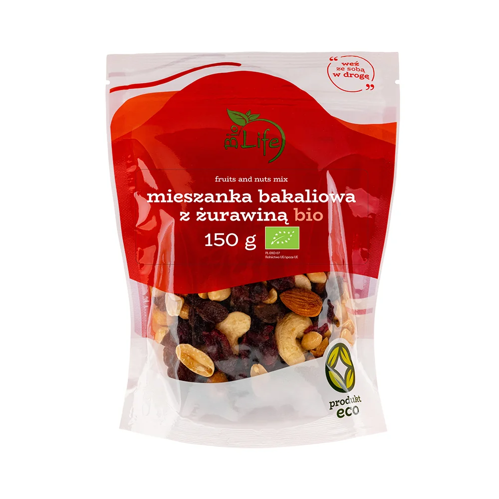 BioLife ekoligiczna mieszanka bakali z żurawiną, 150 g