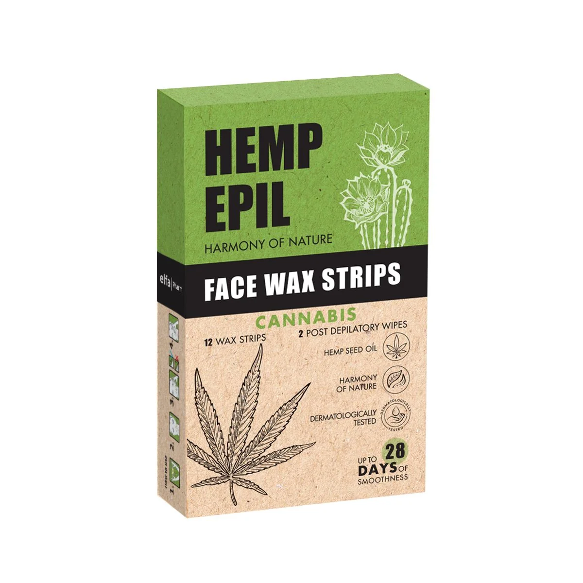 Hemp Epil plastry z woskiem do depilacji twarzy z olejem z konopi, 12 + 2 szt.