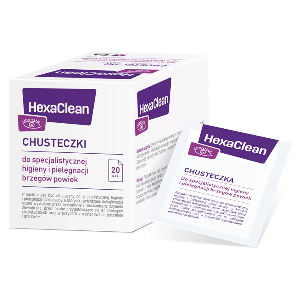 HexaClean, chusteczki do pielęgnacji brzegów powiek, 20 sztuk