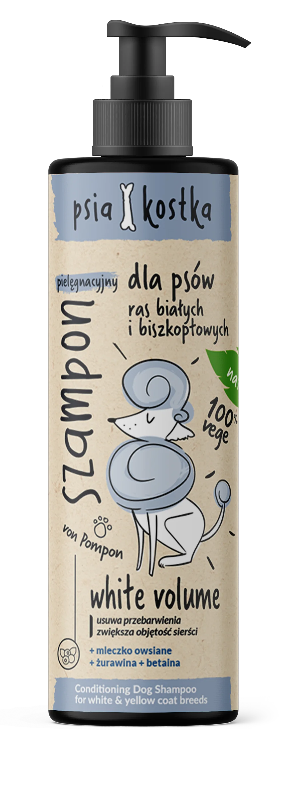 Psia kostka szampon pielęgnacyjny dla psów ras białych i biszkoptowych, 400 ml